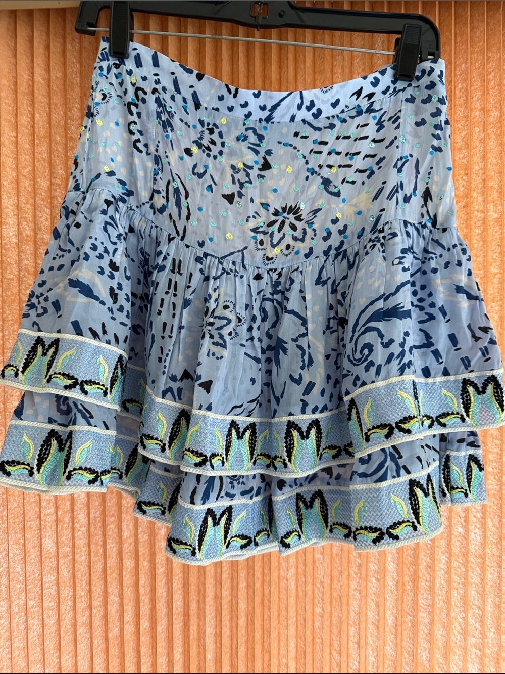 TAJ by Sabrina Crippa Layered Embroidered Mini Skirt Size S NWT